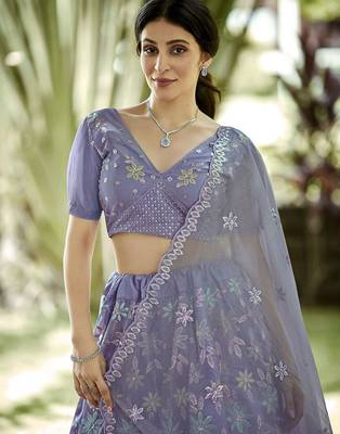 Embroidered Sequinned Semi-Stitched Lehenga & Unstitched Blouse With Dupatta 2