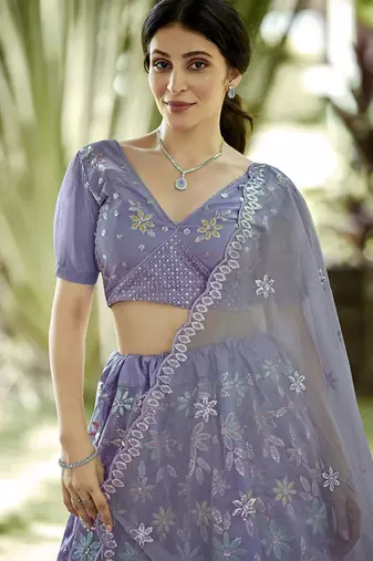 Embroidered Sequinned Semi-Stitched Lehenga & Unstitched Blouse With Dupatta