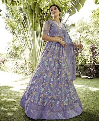 Embroidered Sequinned Semi-Stitched Lehenga & Unstitched Blouse With Dupatta 3