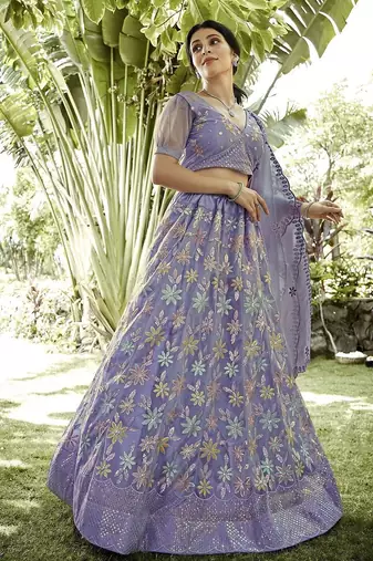 Embroidered Sequinned Semi-Stitched Lehenga & Unstitched Blouse With Dupatta