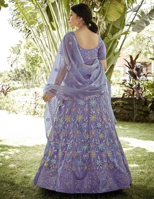 Embroidered Sequinned Semi-Stitched Lehenga & Unstitched Blouse With Dupatta 4