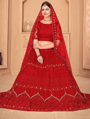 Embroidered Thread Work Semi-Stitched Lehenga & Unstitched Blouse With Dupatta 1