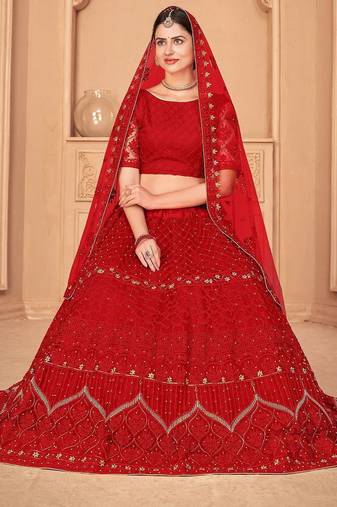 Embroidered Thread Work Semi-Stitched Lehenga & Unstitched Blouse With Dupatta