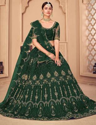 Embroidered Thread Work Semi-Stitched Lehenga & Unstitched Blouse With Dupatta 1