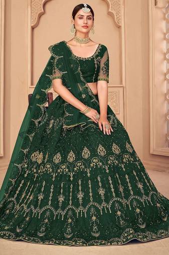 Embroidered Thread Work Semi-Stitched Lehenga & Unstitched Blouse With Dupatta
