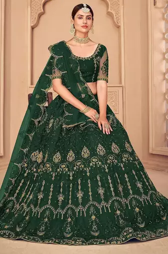 Embroidered Thread Work Semi-Stitched Lehenga & Unstitched Blouse With Dupatta