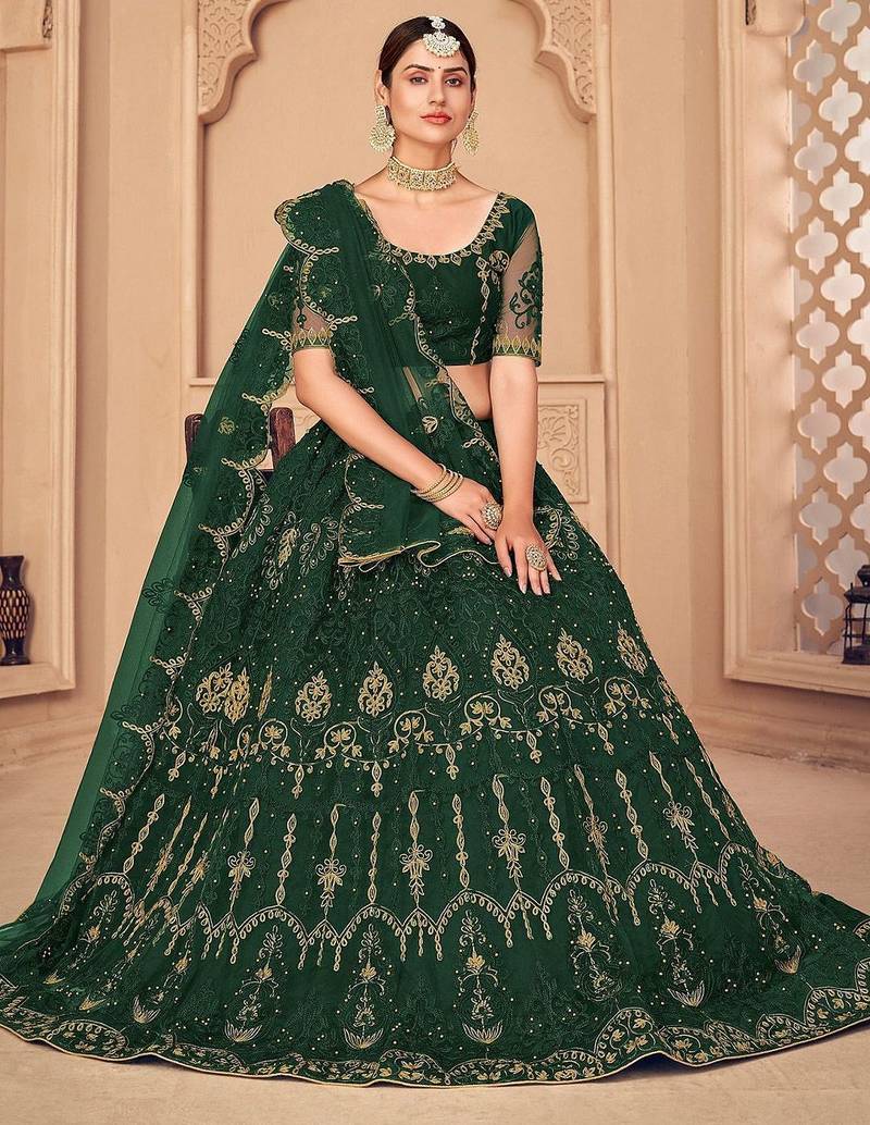 Embroidered Thread Work Semi-Stitched Lehenga & Unstitched Blouse With Dupatta