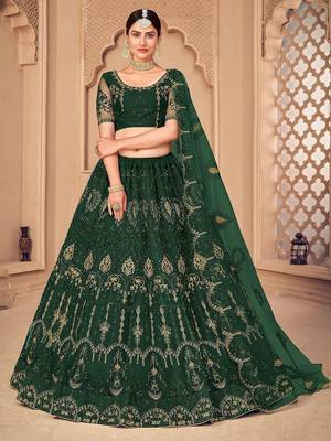Embroidered Thread Work Semi-Stitched Lehenga & Unstitched Blouse With Dupatta 2