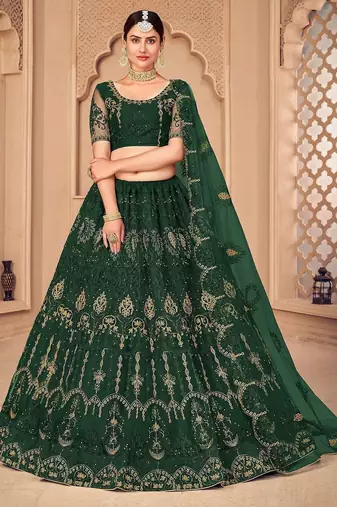 Embroidered Thread Work Semi-Stitched Lehenga & Unstitched Blouse With Dupatta