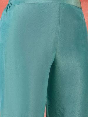 Floral embroidered round neck zari sequinned kurta with trousers and dupatta 4