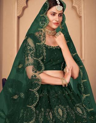 Embroidered Thread Work Semi-Stitched Lehenga & Unstitched Blouse With Dupatta 3