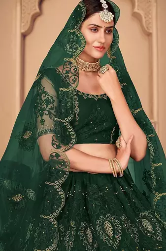 Embroidered Thread Work Semi-Stitched Lehenga & Unstitched Blouse With Dupatta