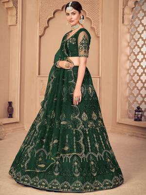 Embroidered Thread Work Semi-Stitched Lehenga & Unstitched Blouse With Dupatta 4