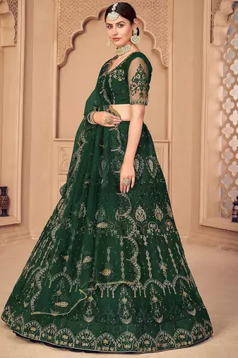 Embroidered Thread Work Semi-Stitched Lehenga & Unstitched Blouse With Dupatta