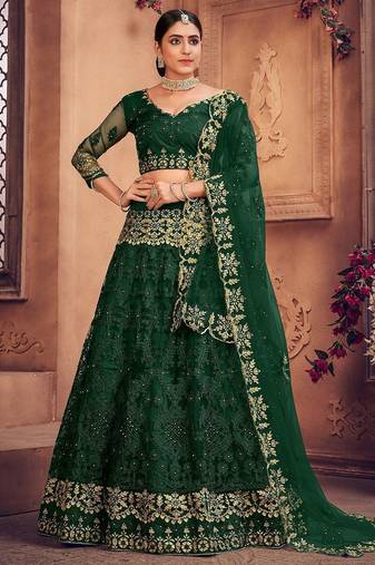 Embroidered Thread Work Semi-Stitched Lehenga & Unstitched Blouse With Dupatta