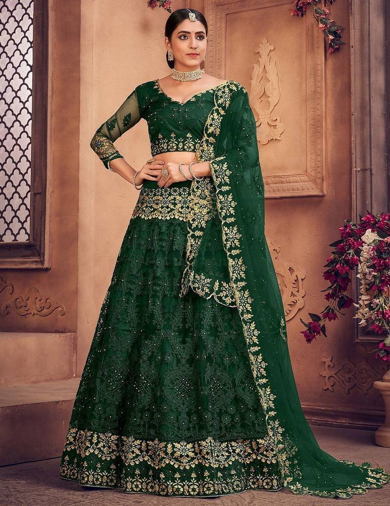Embroidered Thread Work Semi-Stitched Lehenga & Unstitched Blouse With Dupatta