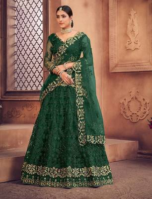 Embroidered Thread Work Semi-Stitched Lehenga & Unstitched Blouse With Dupatta 2