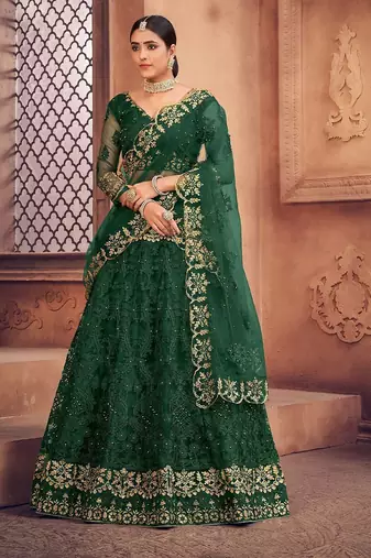 Embroidered Thread Work Semi-Stitched Lehenga & Unstitched Blouse With Dupatta