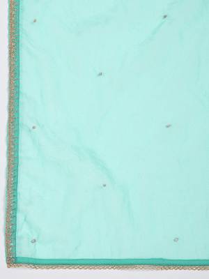 Zari thread embroidered round neck straight kurta & trousers with dupatta 4