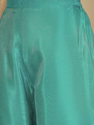 Zari thread embroidered round neck straight kurta & trousers with dupatta 5