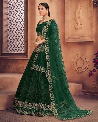 Embroidered Thread Work Semi-Stitched Lehenga & Unstitched Blouse With Dupatta 3