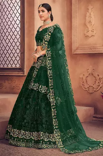 Embroidered Thread Work Semi-Stitched Lehenga & Unstitched Blouse With Dupatta