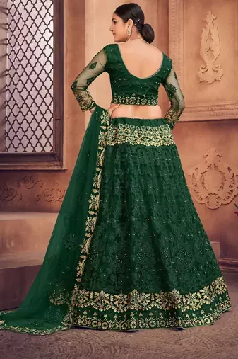 Embroidered Thread Work Semi-Stitched Lehenga & Unstitched Blouse With Dupatta