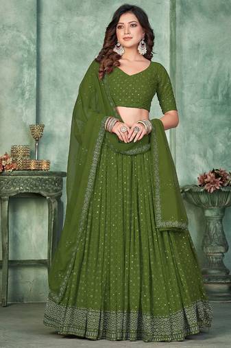 Embroidered Sequinned Semi-Stitched Lehenga & Unstitched Blouse With Dupatta