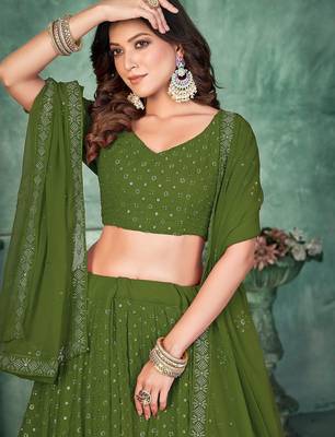 Embroidered Sequinned Semi-Stitched Lehenga & Unstitched Blouse With Dupatta 2