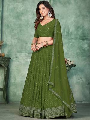 Embroidered Sequinned Semi-Stitched Lehenga & Unstitched Blouse With Dupatta 3