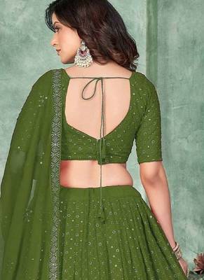 Embroidered Sequinned Semi-Stitched Lehenga & Unstitched Blouse With Dupatta 4