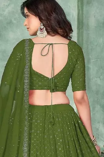 Embroidered Sequinned Semi-Stitched Lehenga & Unstitched Blouse With Dupatta