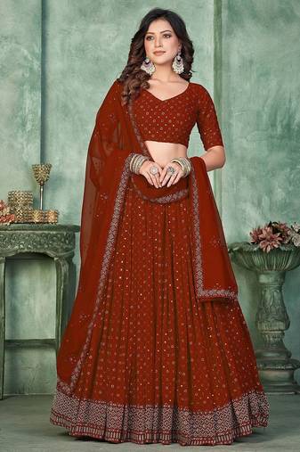 Embroidered Sequinned Semi-Stitched Lehenga & Unstitched Blouse With Dupatta