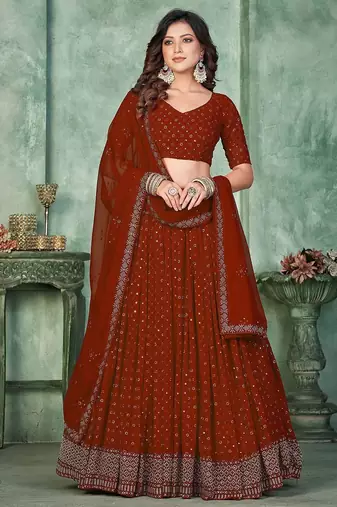 Embroidered Sequinned Semi-Stitched Lehenga & Unstitched Blouse With Dupatta