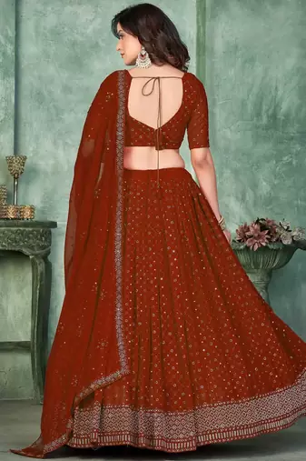 Embroidered Sequinned Semi-Stitched Lehenga & Unstitched Blouse With Dupatta