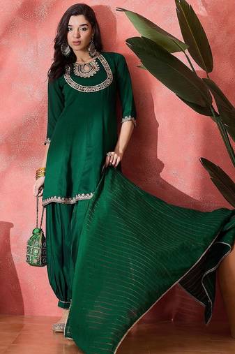 Women solid kurta with salwar & dupatta