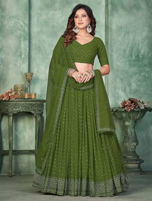 Embroidered Sequinned Semi-Stitched Lehenga & Unstitched Blouse With Dupatta 1