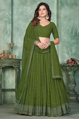 Embroidered Sequinned Semi-Stitched Lehenga & Unstitched Blouse With Dupatta
