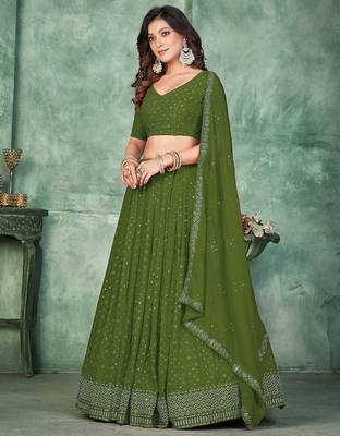 Embroidered Sequinned Semi-Stitched Lehenga & Unstitched Blouse With Dupatta 3