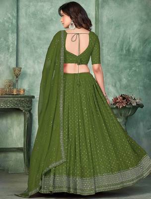 Embroidered Sequinned Semi-Stitched Lehenga & Unstitched Blouse With Dupatta 4