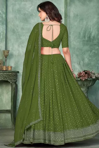Embroidered Sequinned Semi-Stitched Lehenga & Unstitched Blouse With Dupatta