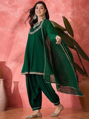 Women solid kurta with salwar & dupatta 5