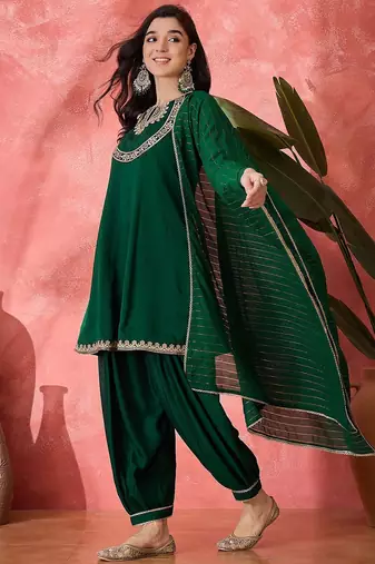 Women solid kurta with salwar & dupatta