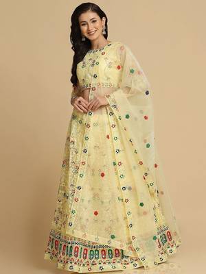 Embroidered Thread Work Semi-Stitched Lehenga & Unstitched Blouse With Dupatta 1