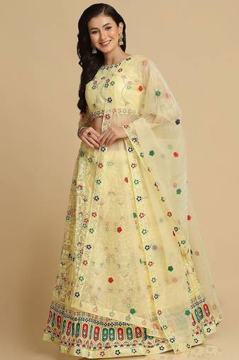 Embroidered Thread Work Semi-Stitched Lehenga & Unstitched Blouse With Dupatta