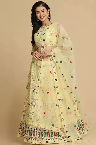Embroidered Thread Work Semi-Stitched Lehenga & Unstitched Blouse With Dupatta