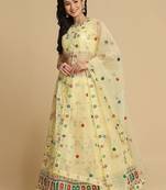 Embroidered Thread Work Semi-Stitched Lehenga & Unstitched Blouse With Dupatta