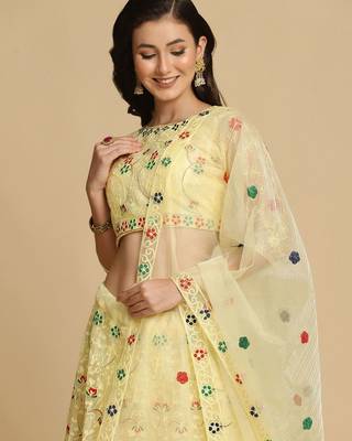 Embroidered Thread Work Semi-Stitched Lehenga & Unstitched Blouse With Dupatta 2