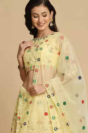 Embroidered Thread Work Semi-Stitched Lehenga & Unstitched Blouse With Dupatta