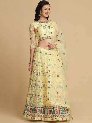 Embroidered Thread Work Semi-Stitched Lehenga & Unstitched Blouse With Dupatta 3